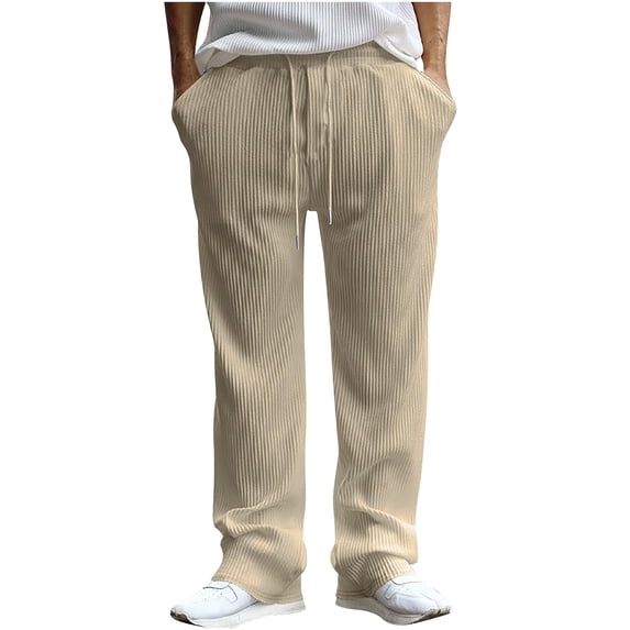HOOMEUMY Men's Straight Leg Drawstring Ribbed Sweatpants with Pockets Loose Fit Trousers Activewear Jogger Pants Yellow XXL