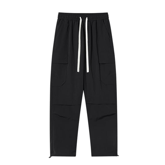 HOOMEUMY Men's Straight Leg Elastic Waist Quick Dry Drawstring Cargo Pants with Pockets Streetwear Hip Hop Trousers Black XL