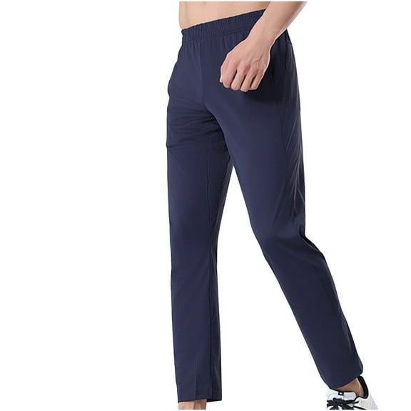 HOOMEUMY Men's Straight Leg Lightweight Quick Dry Drawstring Elastic Waist Zip Pockets Stretch Pants Sports Workout Running Training Gym Trousers Blue XXL