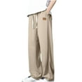 thumbnail image 1 of HOOMEUMY Men's Straight Leg Long Pants Pure Color Drawstring Loose Fit Lightweight Breathable Stretch Trousers with Pockets Yellow XXL, 1 of 3