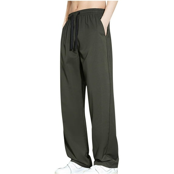 HOOMEUMY Men's Straight Leg Long Pants with Pockets Drawstring Elastic Waist Loose Fit Trousers Solid Color Sportswear Bottoms Green XXXL