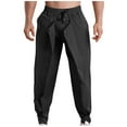 thumbnail image 1 of HOOMEUMY Men's Straight Leg Pants Drawstring Solid Cotton Buttons Casual Basic Color Trousers with Side Zipper Pockets Black XL, 1 of 5