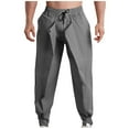 thumbnail image 1 of HOOMEUMY Men's Straight Leg Pants Drawstring Solid Cotton Buttons Casual Basic Color Trousers with Side Zipper Pockets Gray M, 1 of 5
