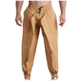 thumbnail image 1 of HOOMEUMY Men's Straight Leg Pants Drawstring Solid Cotton Buttons Casual Basic Color Trousers with Side Zipper Pockets Yellow L, 1 of 5