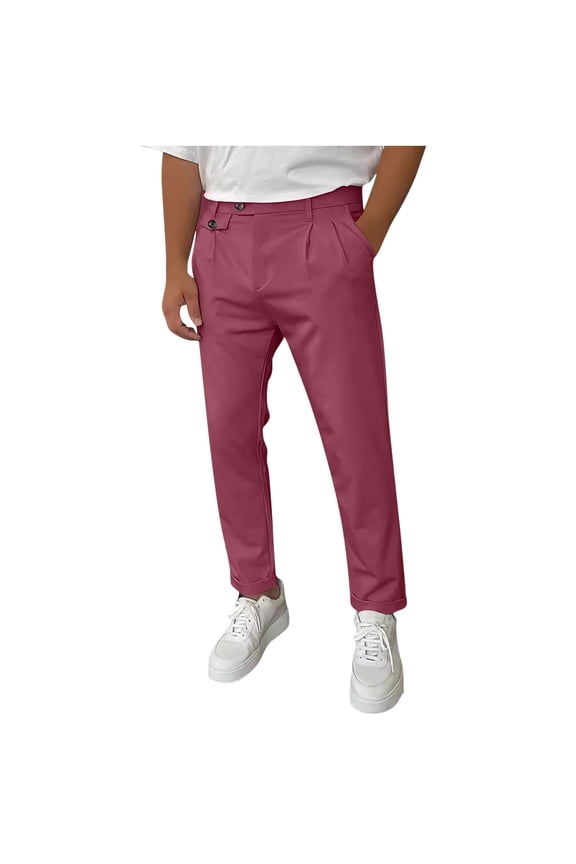 Men's Straight Leg Pants Fall Trousers Lightweight Slim Fit Casual Work Office Business Dress Pants Wine S