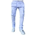 thumbnail image 1 of HOOMEUMY Men's Straight Leg Stacked Sweatpants with Multi-Pockets Drawstring Elastic Waist Streetwear Long Pants Blue M, 1 of 4
