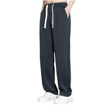 HOOMEUMY Men's Straight Leg Sweatpants with Pockets Drawstring Elastic Waist Loose Fit Long Pants Trousers Bottoms Gray L