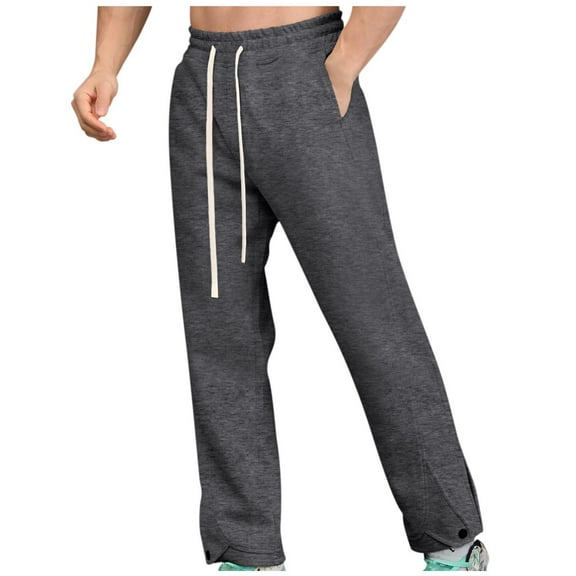 HOOMEUMY Men's Straight Sports Sweatpants with Pockets Drawstring Solid Color Loose Fit Long Pants Gray M