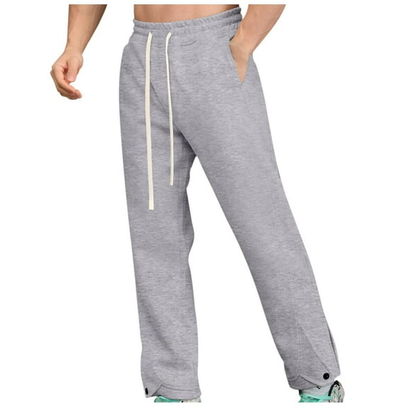 HOOMEUMY Men's Straight Sports Sweatpants with Pockets Drawstring Solid Color Loose Fit Long Pants Gray XXL