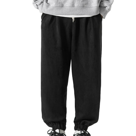 HOOMEUMY Men's Straight Sweatpants Baggy Hip Hop Jogger Sweat Pants with Pockets Drawstring Elastic Waist Sports Trousers Solid Harem Pants Black Black XXL