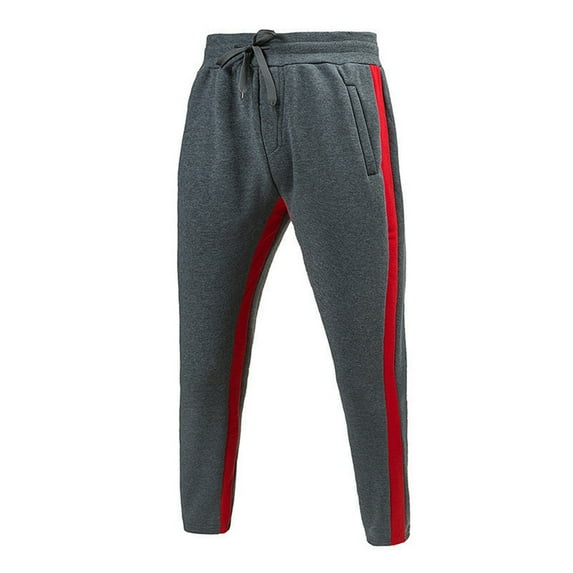 HOOMEUMY Men's Straight Sweatpants with Pockets Drawstring Closure Red Stripe Sports Gym Fitness Trousers Bottoms Gray L