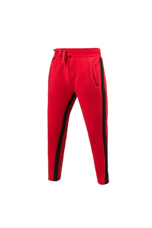 Men's Straight Sweatpants with Pockets Drawstring Closure Red Stripe Sports Gym Fitness Trousers Bottoms Red M