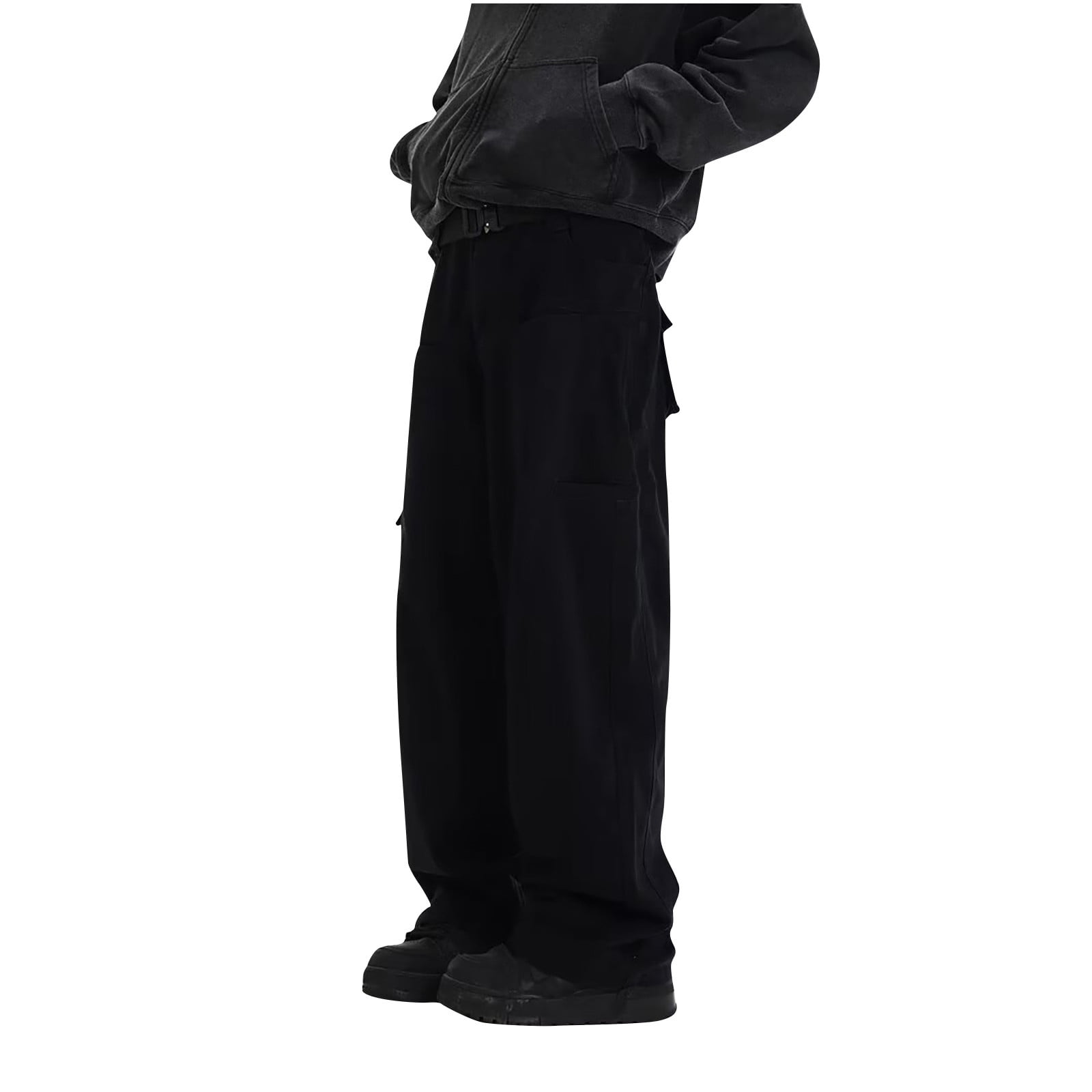 HOOMEUMY Men's Streetwear Hip Hop Black Straight Jeans Baggy