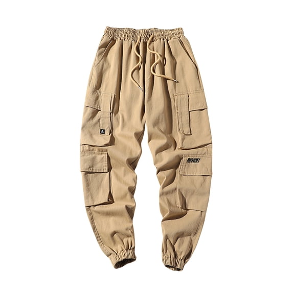 HOOMEUMY Men's Streetwear Multi-Pocket Harem Pants Hip Hop Elastic Waist Bound Feet Joggers Sweatpants Drawstring Trousers Yellow XXXL