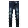 thumbnail image 1 of HOOMEUMY Men's Stretch Denim Washed Slim Fit Lightweight Breathable Zipper Biker Jeans Straight Long Pants Blue L, 1 of 7