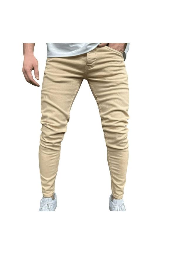 Men's Stretch Jeans Slim Skinny Stretch Denim Pants Casual Athletic Bootcut Jeans with Pockets (Yellow,XS)