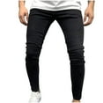 thumbnail image 1 of HOOMEUMY Men's Stretch Slim Fit Biker Jeans Destroyed Lightweight Ripped Denim Pants Straight Trucker Jean Black M, 1 of 5