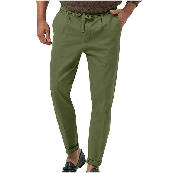 HOOMEUMY Men's Stretch Straight Leg Drawstring Dress Pants with Pockets Solid Color Loose Fit Casual Trousers Green XXL