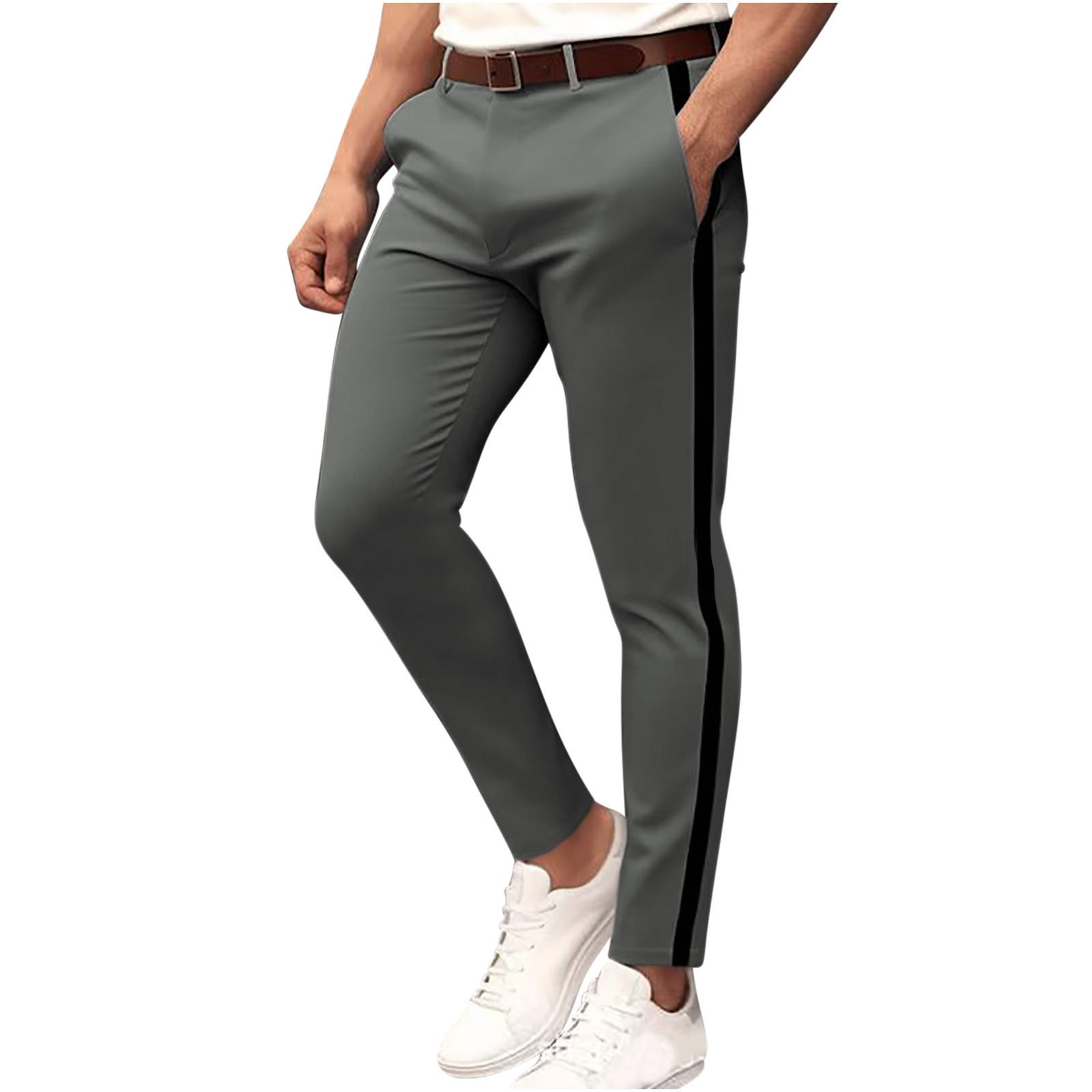 HOOMEUMY Men s Stretch Straight Leg Dress Pants with Side Stripe Design Business Work Office Trousers Gray XXXL Walmart