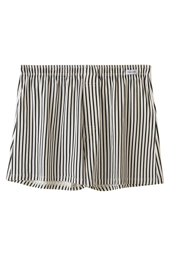 Men's Striped Boxers Shorts Loose Fit Stretch Soft Breathable Sleepwear Home Shorts with Pockets Black XL