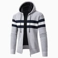 thumbnail image 1 of HOOMEUMY Men's Striped Knit Cardigan Hoodie Zipper Padded Thicken Long Sleeve Sweater Warm Pullover Jumper Gray XXXL, 1 of 8