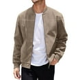 thumbnail image 1 of HOOMEUMY Men's Suede Bomber Jackets Hoodless Zipper Up Lightweight Loose Fit Outerwear Fall Winter Warm Coat Brown L, 1 of 8