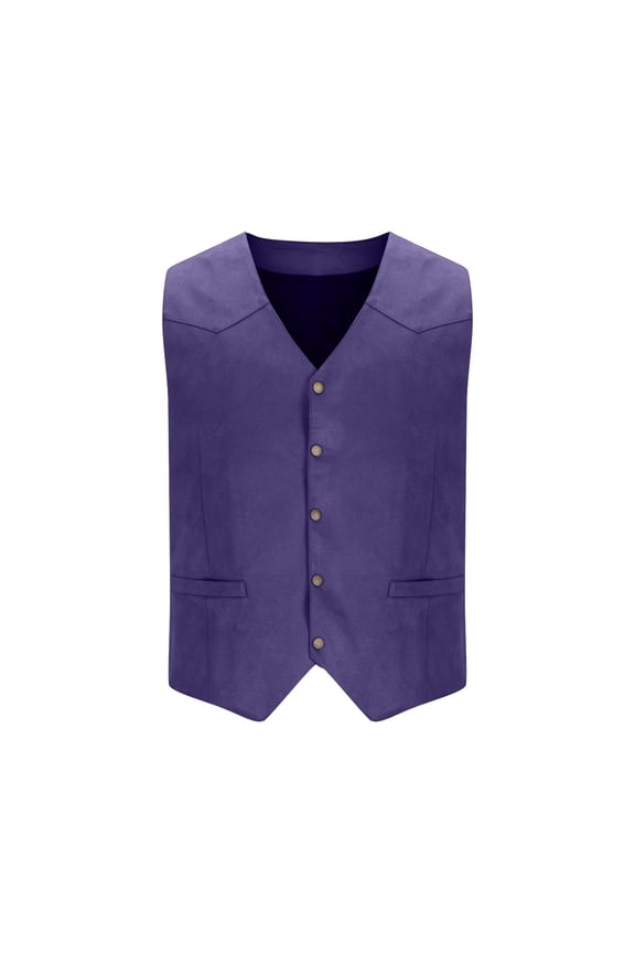 Men's Suede Vest Thin Velvet Button Down Slim Fit Sleeveless V-Neck Business Mountaineering Waistcoat Purple XL