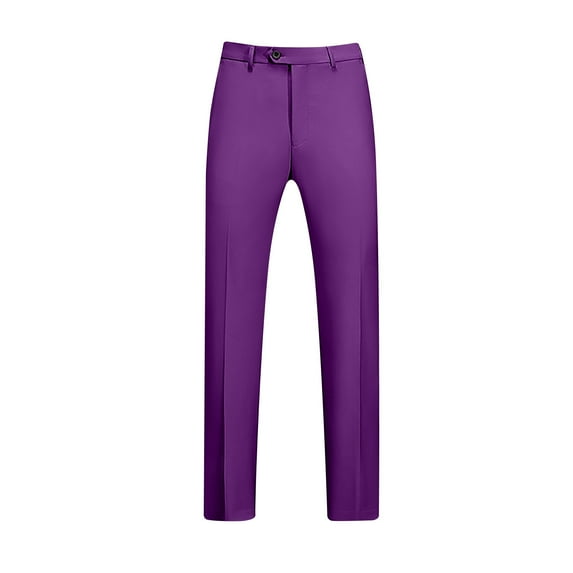 HOOMEUMY Men's Suit Pants Business Dress Trousers Flat Front Straight Leg Solid Color Office Work Slacks Purple XXL