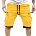 thumbnail image 1 of HOOMEUMY Men's Summer 2-In-1 Cargo Shorts Drawstring Elastic Waist Multi Pockets Beach Shorts with Zipper Yellow XXL, 1 of 5