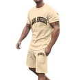 thumbnail image 1 of HOOMEUMY Men's Summer 2 Piece Outfits Short Sleeve Crew Neck T-Shirt Drawstring Shorts Set Solid Color Sportswear Tracksuit Gym Fitness Jogging Suit Yellow XXL, 1 of 3