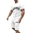 thumbnail image 1 of HOOMEUMY Men's Summer 2 Piece Outfits Short Sleeve Crew Neck T-Shirt Drawstring Shorts Set Solid Color Sportswear Tracksuit Gym Fitness Jogging Suit White M, 1 of 3