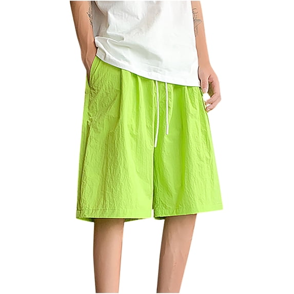 HOOMEUMY Men's Summer Baggy Beach Shorts Quick Dry Lightweight Drawstring Elastic Waist Solid Color Bermuda Shorts with Pockets Green M