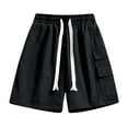 thumbnail image 1 of HOOMEUMY Men's Summer Baggy Cargo Shorts with Pockets Solid Color Drawstring Elastic Waist Loose Fit Beach Shorts Black M, 1 of 6