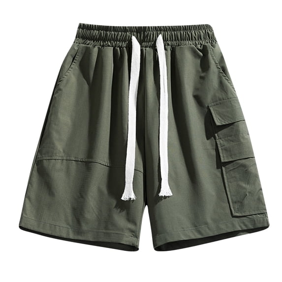 HOOMEUMY Men's Summer Baggy Cargo Shorts with Pockets Solid Color Drawstring Elastic Waist Loose Fit Beach Shorts Green L