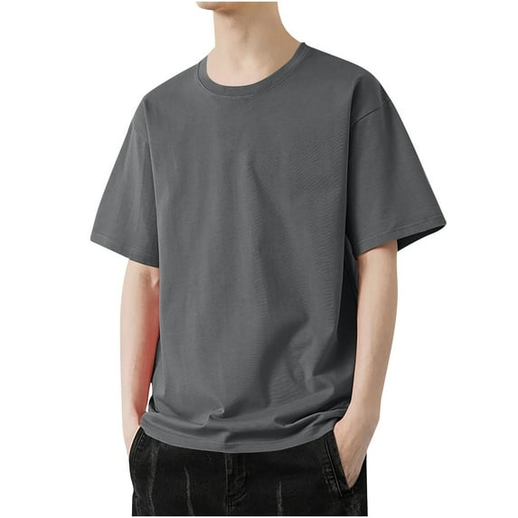 HOOMEUMY Men's Summer Basic Pure Color Lightweight T-Shirt Crew Neck Short Sleeve Loose Fit Tee Breathable Casual Tops Gray XXL
