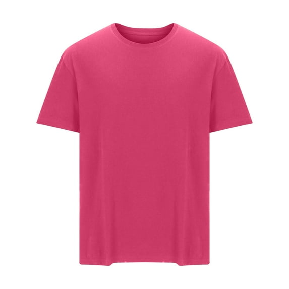 HOOMEUMY Men's Summer Basic T-Shirt Crew Neck Breathable Short Sleeve Solid Color Loose Fit Tee Comfortable Casual Tops Pink XXXL