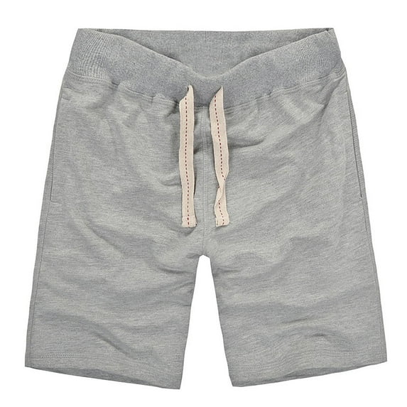 HOOMEUMY Men's Summer Beach Shorts Cotton Linen Drawstring Elastic Waist Solid Color Bermuda Short Pants with Pockets Gray M
