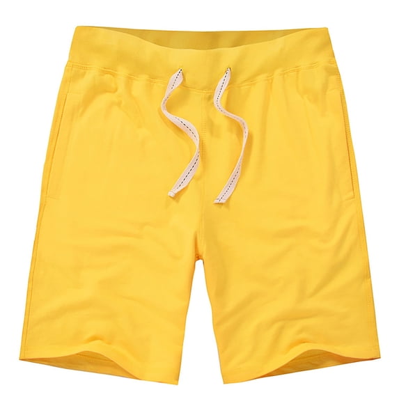 HOOMEUMY Men's Summer Beach Shorts Cotton Linen Drawstring Elastic Waist Solid Color Bermuda Short Pants with Pockets Yellow XL