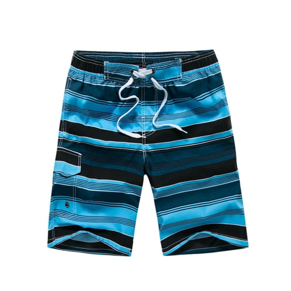 HOOMEUMY Men's Summer Beach Shorts Drawstring Elastic Waist Quick Dry Striped Bermuda Cargo Shorts with Pockets Blue XXL