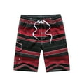 thumbnail image 1 of HOOMEUMY Men's Summer Beach Shorts Drawstring Elastic Waist Quick Dry Striped Bermuda Cargo Shorts with Pockets Red XXXL, 1 of 4