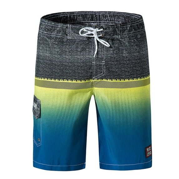 HOOMEUMY Men's Summer Beach Shorts Quick Dry Swim Trunks with Pockets Gradient Color Bathing Suits Drawstring Board Shorts for Swimming Surfing Beachwear Yellow XL
