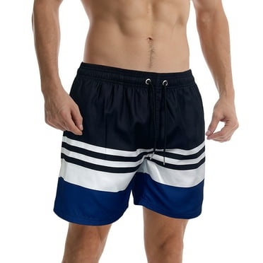 HOOMEUMY Men's Summer Beach Shorts Quick Dry Swim Trunks with Pockets Stripes Pattern Drawstring Bathing Suits Blue XL