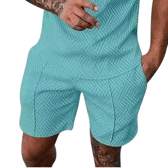 HOOMEUMY Men's Summer Beach Shorts Set Two Piece Outfits Tracksuit T-Shirt Shorts Jogger Sport Suit Activewear Black Blue M