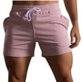 thumbnail image 1 of HOOMEUMY Men's Summer Beach Shorts Striped Drawstring Elastic Waist Loose Fit Activewear Gym Workout Shorts with Pockets Pink L, 1 of 5