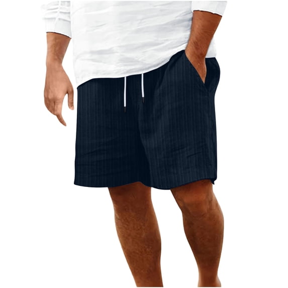 HOOMEUMY Men's Summer Beach Shorts with Pockets Drawstring Elastic Waist Loose Fit Linen Shorts Plus Size Blue XXXL