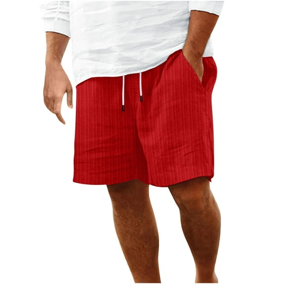HOOMEUMY Men's Summer Beach Shorts with Pockets Drawstring Elastic Waist Loose Fit Linen Shorts Plus Size Red XXXL
