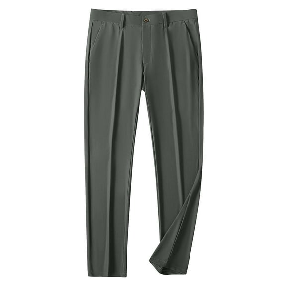 HOOMEUMY Men's Summer Business Straight Fit Flat Front Dress Pants with Pockets Golf Stretch Fabric Trousers Green L