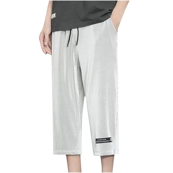 HOOMEUMY Men's Summer Capri Pants Drawstring Quick Dry Breathable Solid Color Lightweight Elastic Waist with Pockets Gray XL