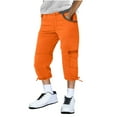 thumbnail image 1 of HOOMEUMY Men's Summer Capri Pants Loose Fit Lightweight Stretch Breathable Casual Drawstring Cargo 3/4 Pants with Pockets Orange M, 1 of 5