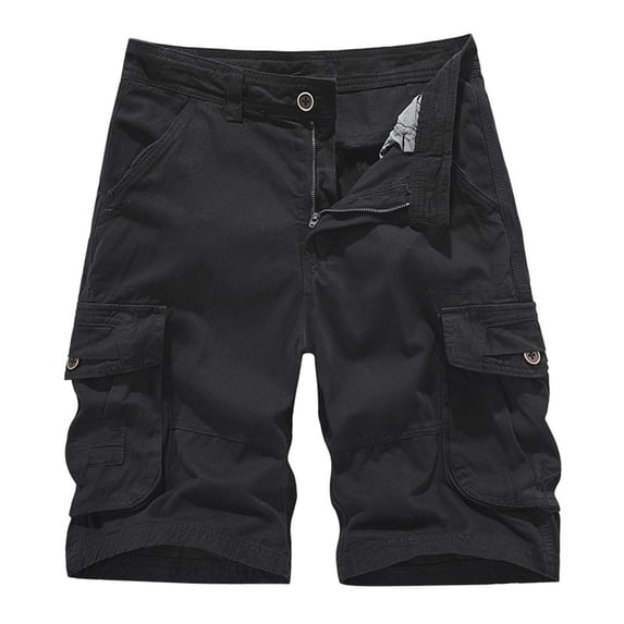 HOOMEUMY Men's Summer Cargo Shorts Cotton Loose Fit Breathable Quick Dry Stretch Multi-Pocket Bermuda Beach Short Pants Black XXL